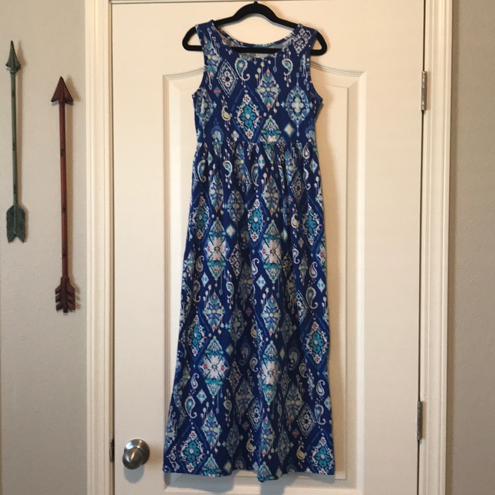 Gymboree Medium Blue Ikat Print Maxi Dress